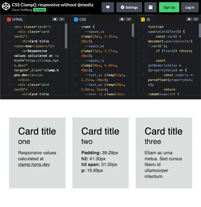 Codepen Clamp Calculator Preview